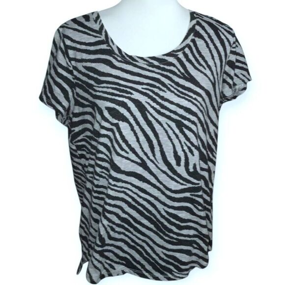 VINCE CAMUTO GRAY & BLACK ANIMAL-PRINT TEE-SHIRT SZ.L EUC. - Picture 3 of 6